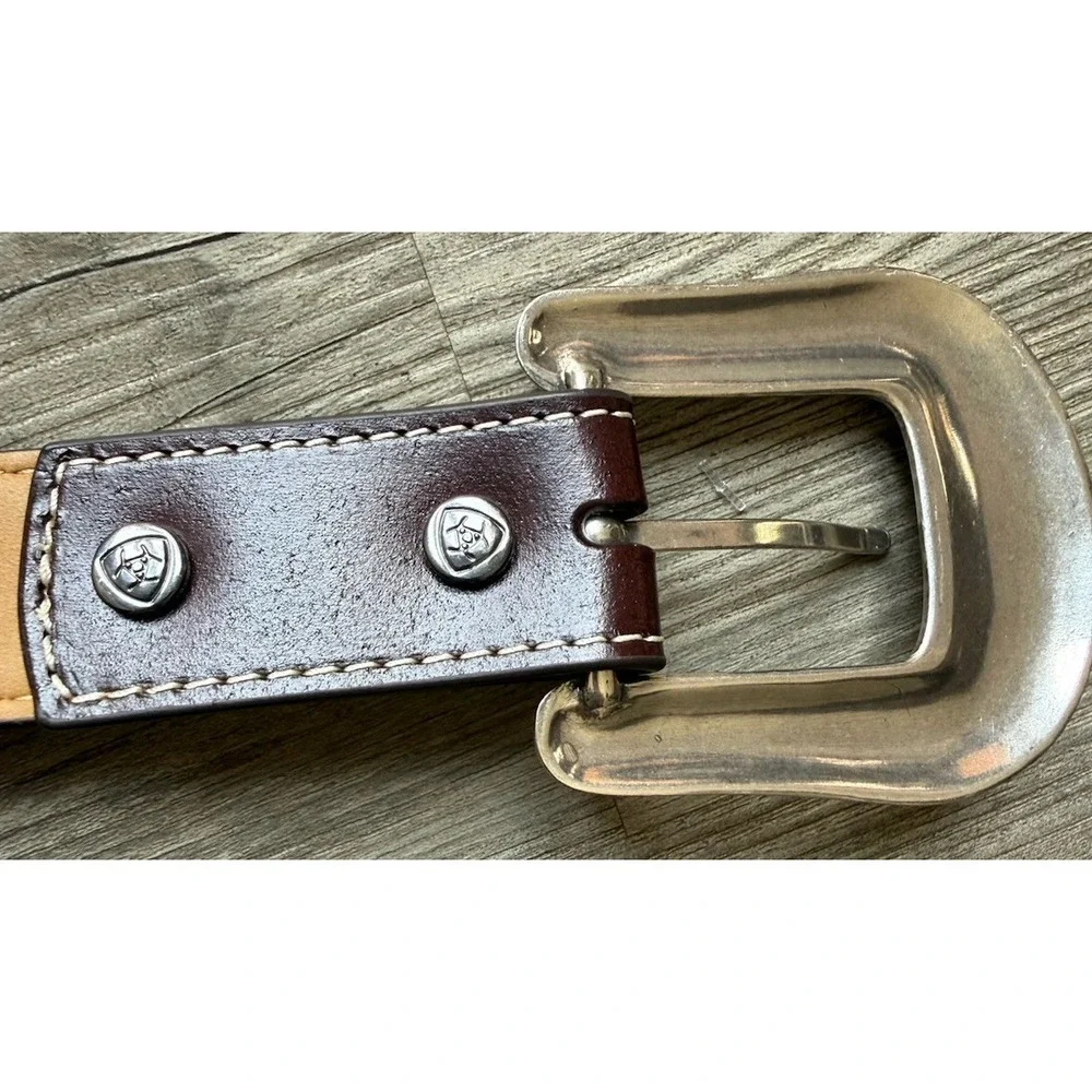 Ariat Girls Size 26 Western Leather Belt Turquoise Floral Tooled Concho Buckle
